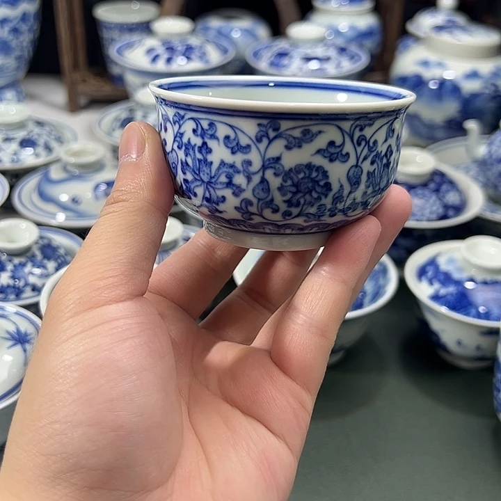 柴窑点工缠枝花卉炉式杯