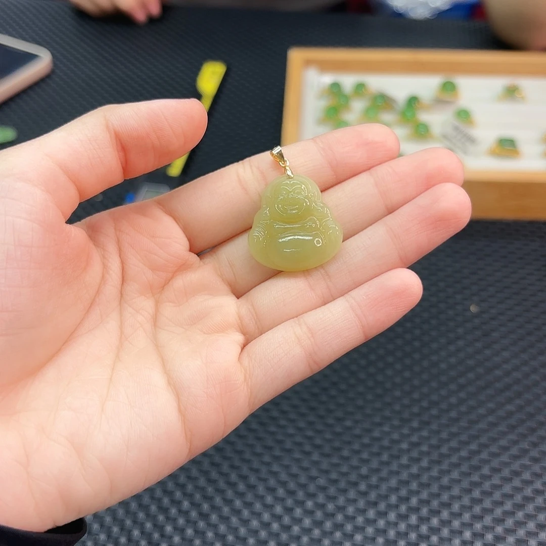 颈饰银S925镶嵌和田玉黄口冰底佛公25