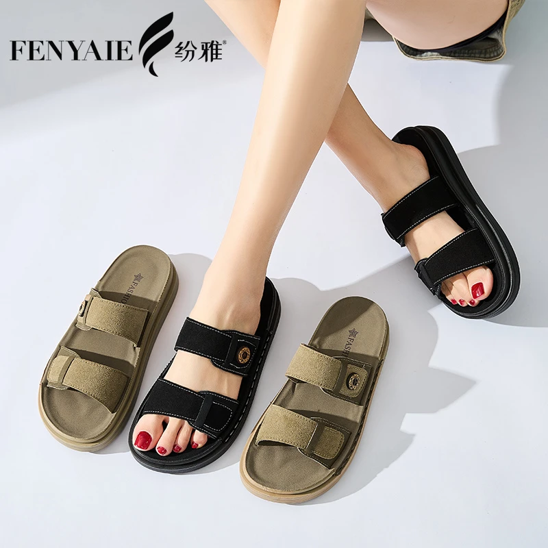 纷雅夏季新款露趾真皮凉鞋舒适时尚百搭平底沙滩平底凉鞋女款5292