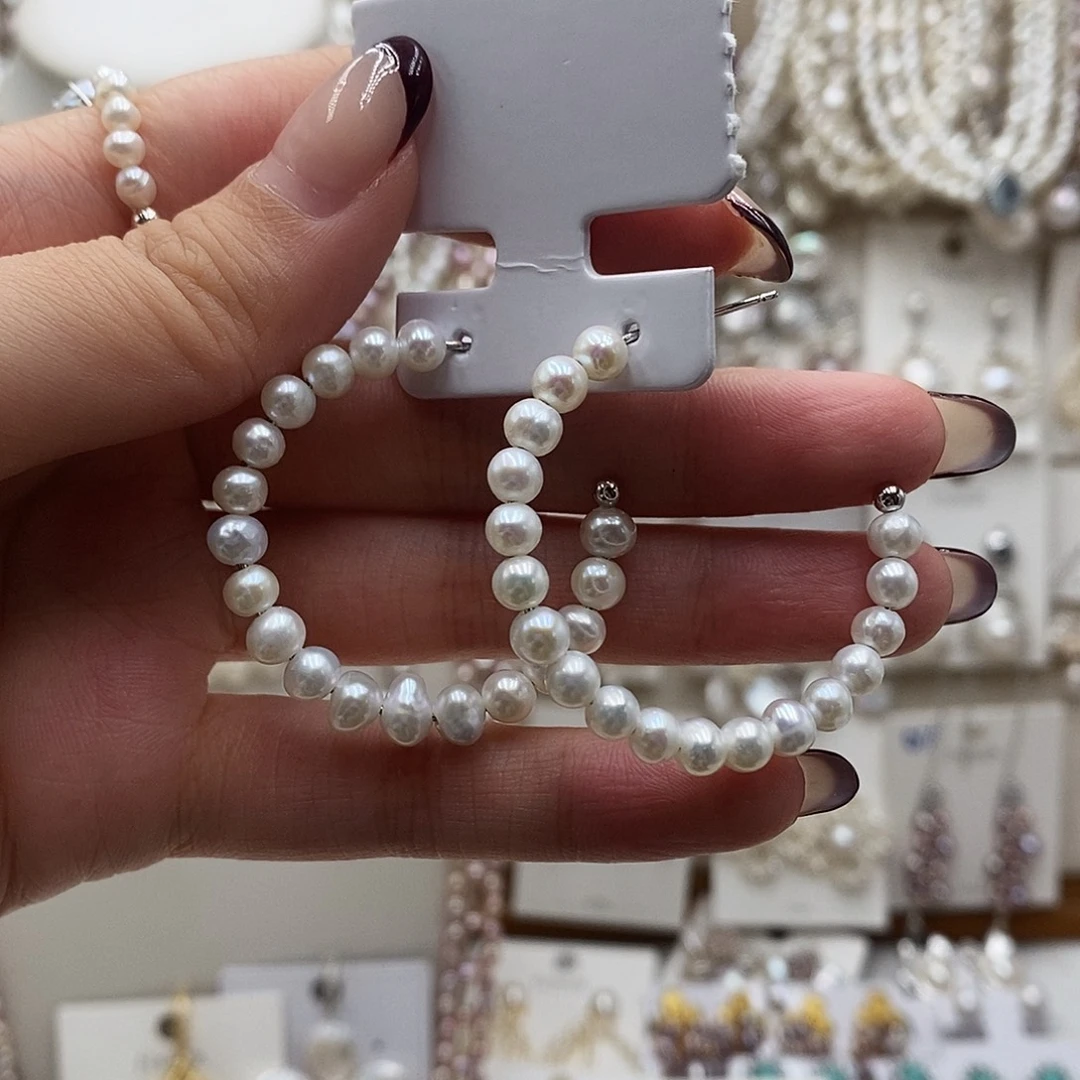 耳饰银S925镶嵌淡水珍珠