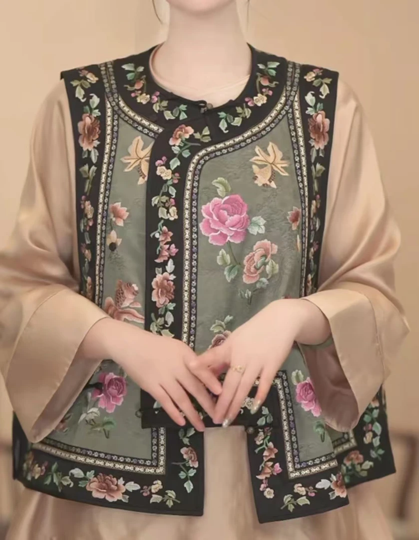 【水墨】新中式复古刺绣圆领汉服女马甲复古感2025C7014—美美玫瑰仓