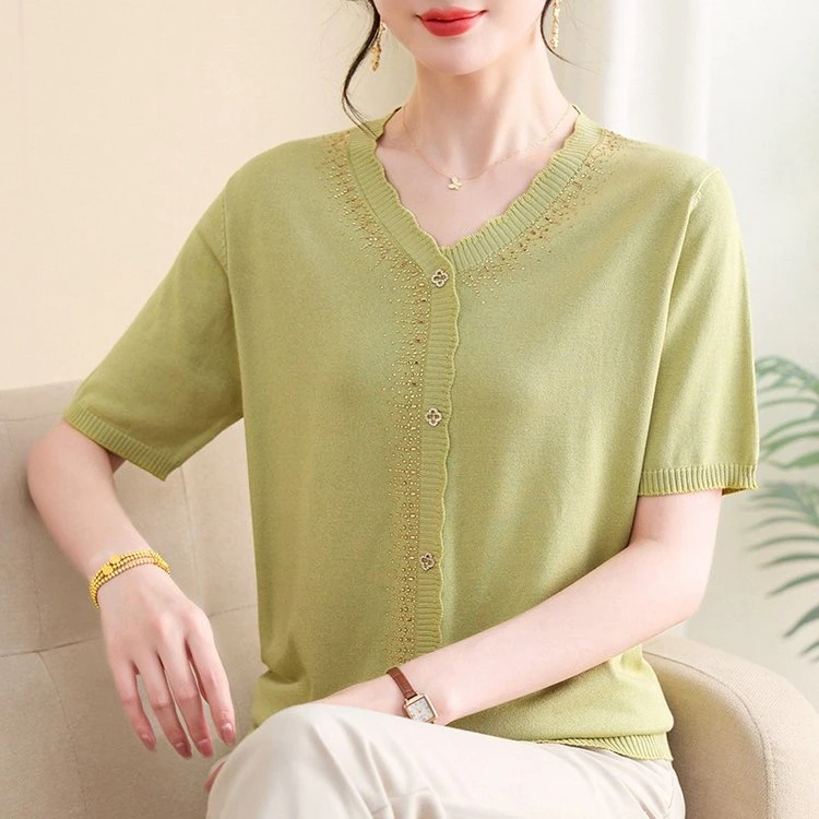 2025新款短袖T恤中老年女装夏季针织衫妈妈夏装时尚上衣2555