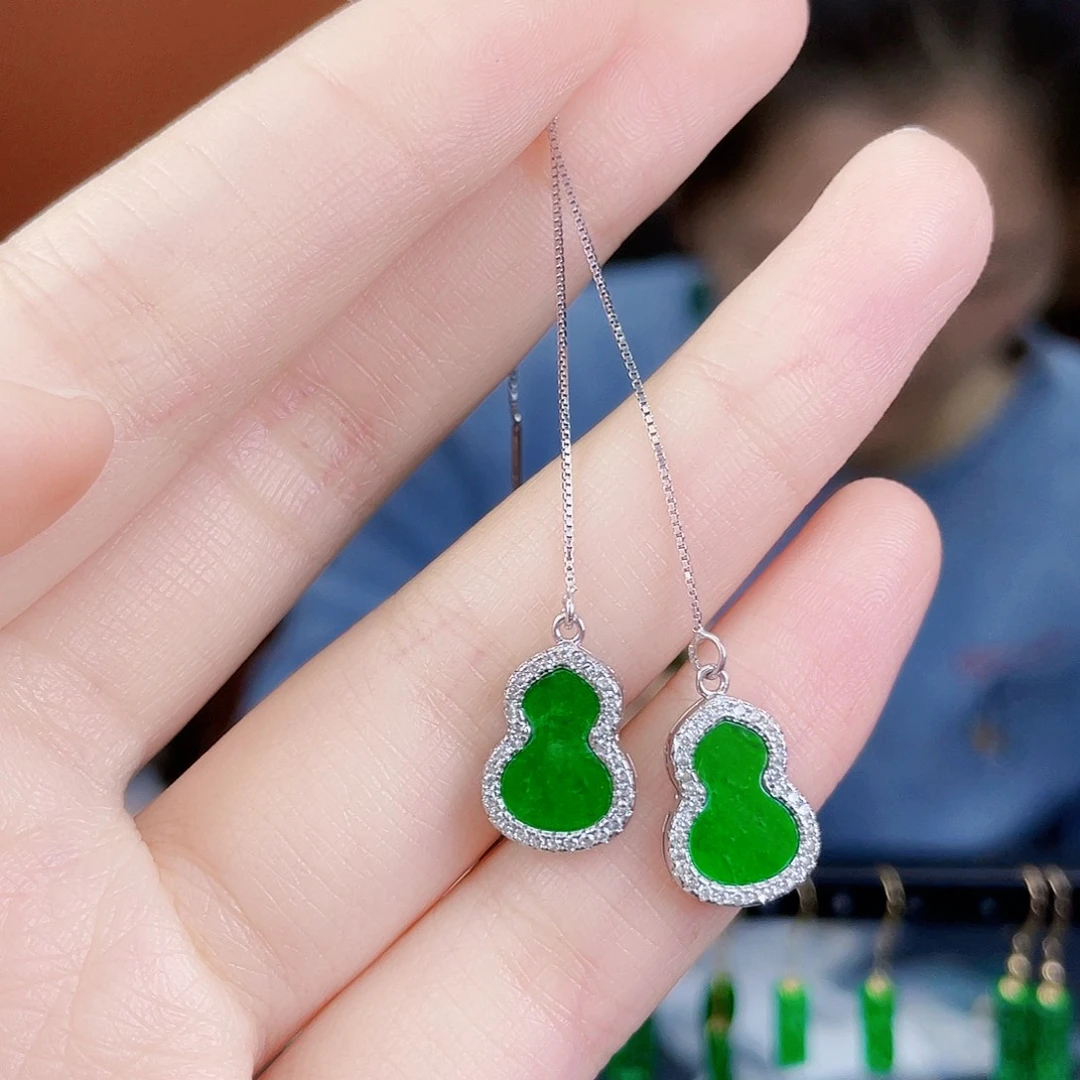 翡翠银S925镶嵌耳饰