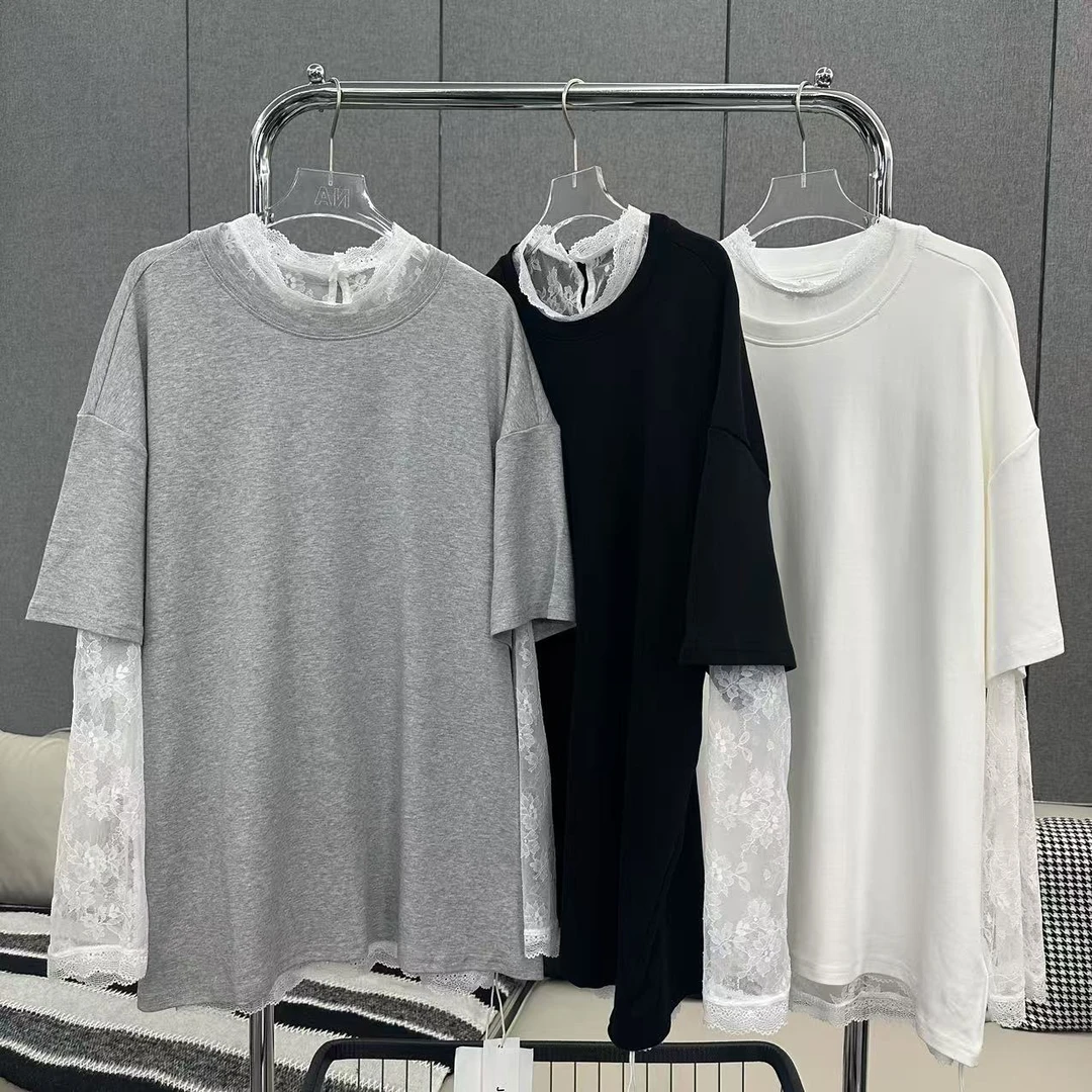 【娜娜推荐】8987-1潮牌设计师真两件 可分开 蕾丝休闲短袖