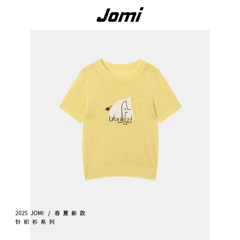 JOMI简约线条小象时尚短袖针织衫夏季新款时尚外搭