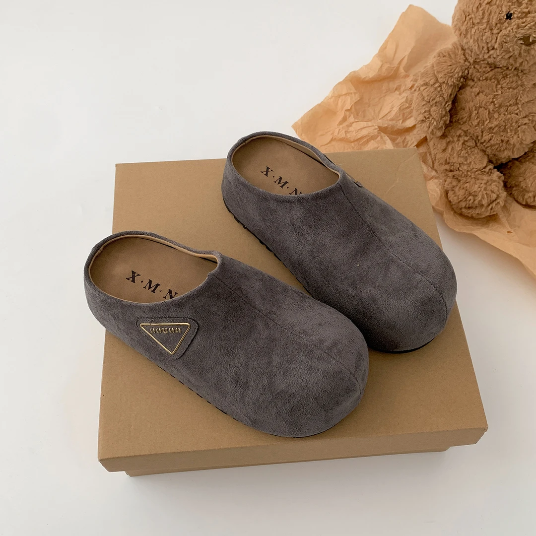 5CM增高半拖鞋女外穿2025新款超火驼色勃肯拖鞋爆款厚底包头鞋子