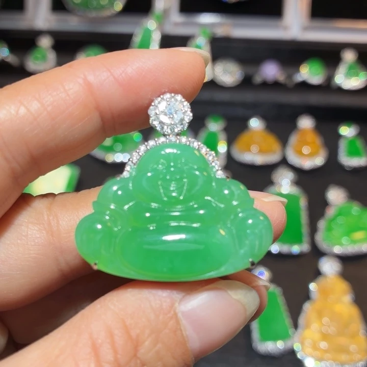翡翠18K金镶嵌吊坠(不含链)翡翠
