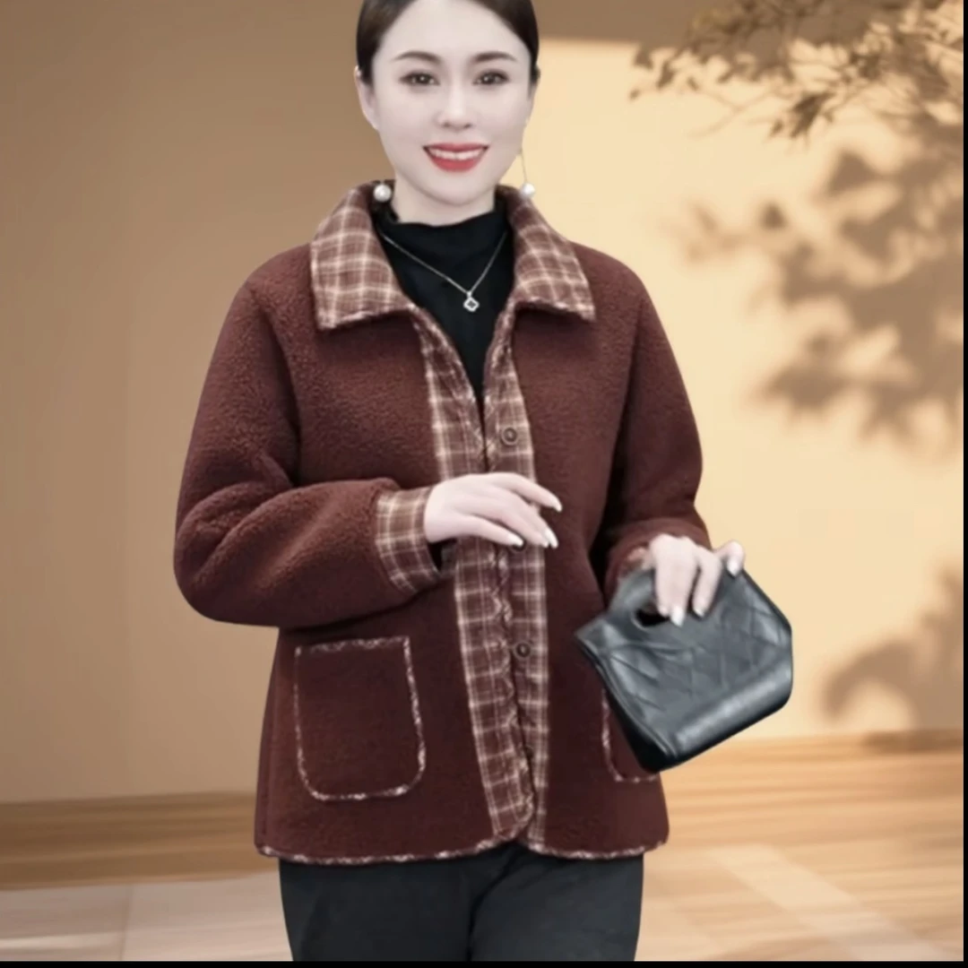 妈妈装颗粒绒外套加绒保暖洋气时尚上衣奶奶秋冬装中老年女士衣服