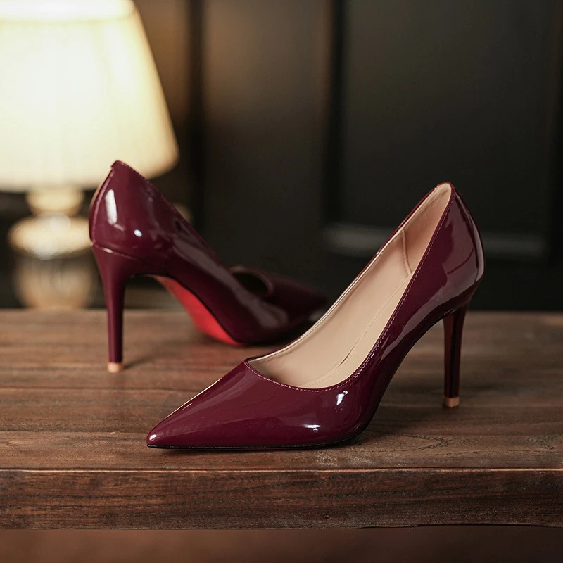 御姐风尖头红底女高跟鞋高级感法式婚鞋气质性感百搭浅口鞋女单鞋