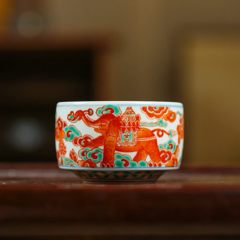 【小田甄陶】红绿彩-翁宿-大象单杯-170ML(翁宿S0217)