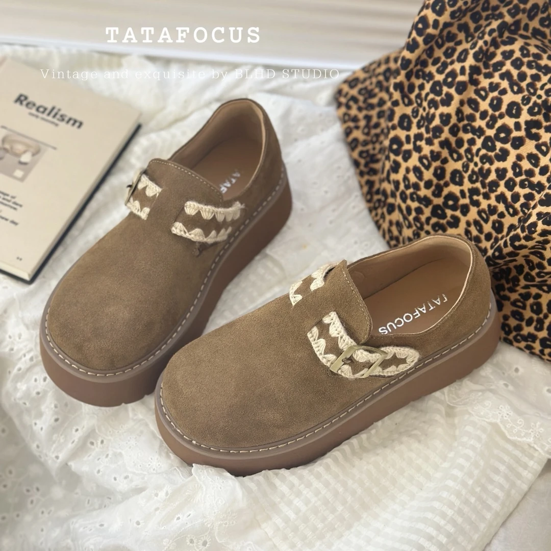 真皮厚底勃肯鞋一脚蹬复古百搭增高乐福鞋潮