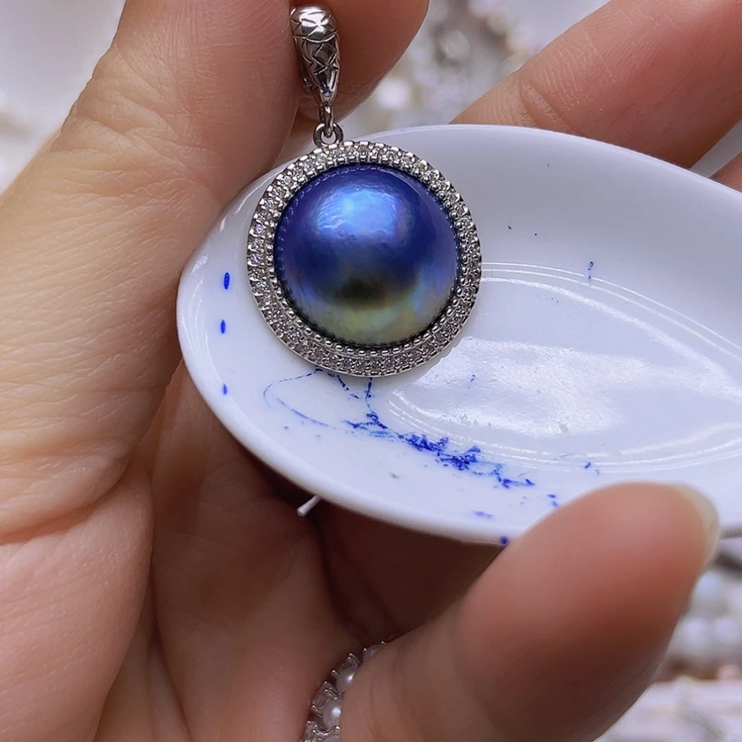 银S925镶嵌淡水珍珠吊坠耳钉