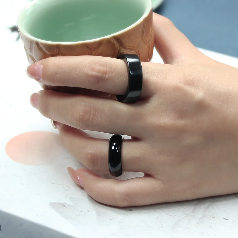 和田玉墨玉戒指纯黑色玉石指环男女款圆鼓直切方戒大小号拍一发一