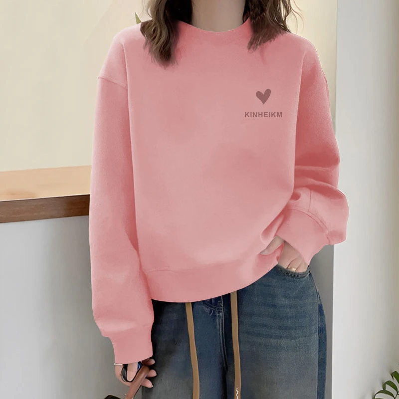 胖mm时尚圆领加绒卫衣女秋冬季韩版宽松大码套头外套休闲上衣百搭