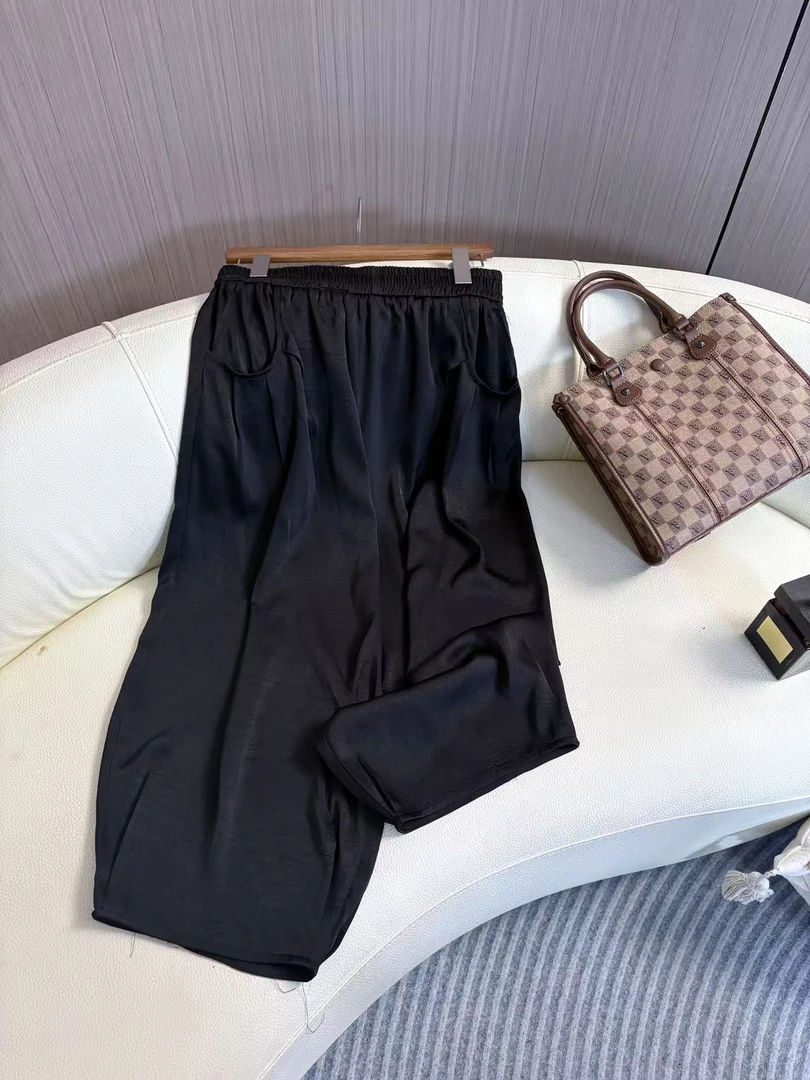 2025夏季女高端轻奢醋酸大码宽松显瘦阔腿裤洋气垂感休闲百搭裤子