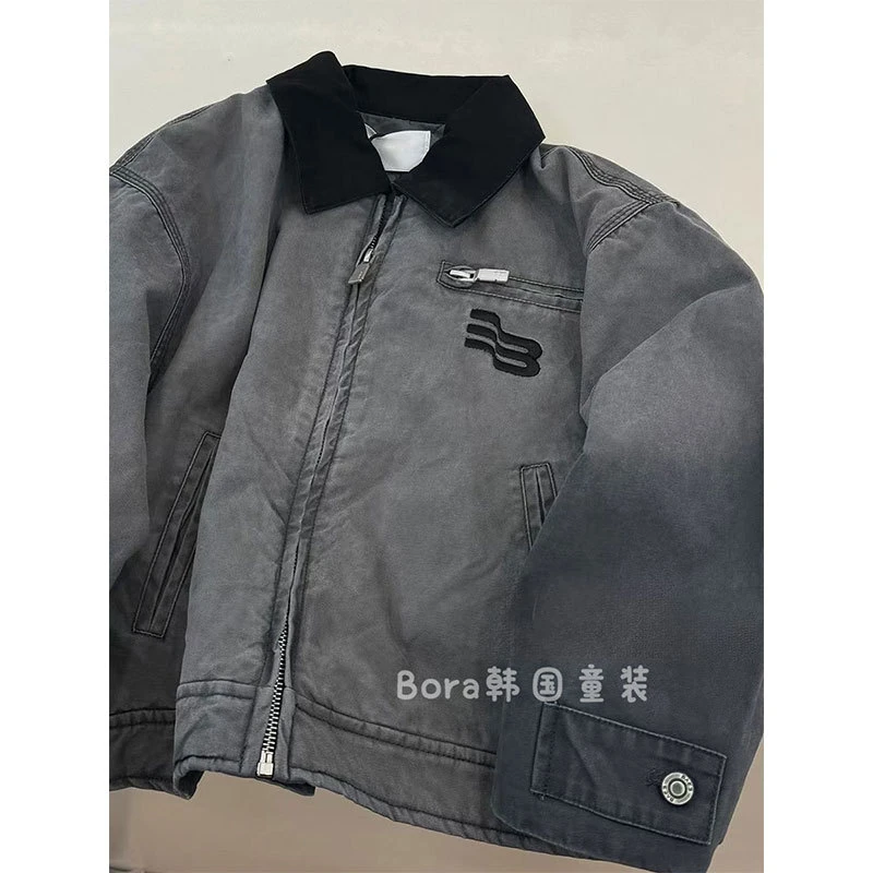 男童外套夹棉保暖儿童夹克翻领秋冬装2025新款女童衣服潮酷长袖帅