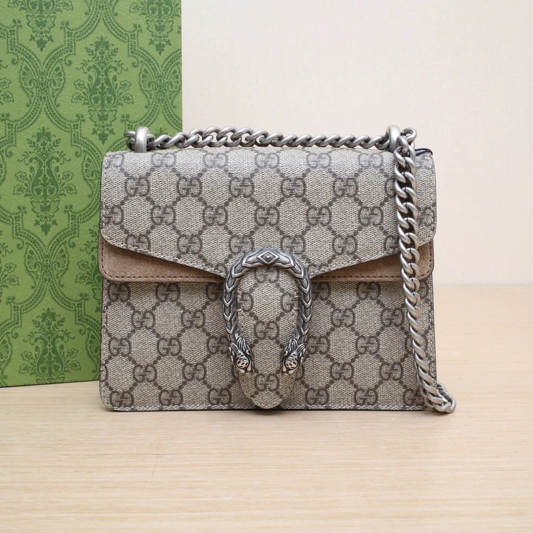 95新 GUCCI/古驰 【娇】酒神高版 20 老花 帆布 银扣 400758