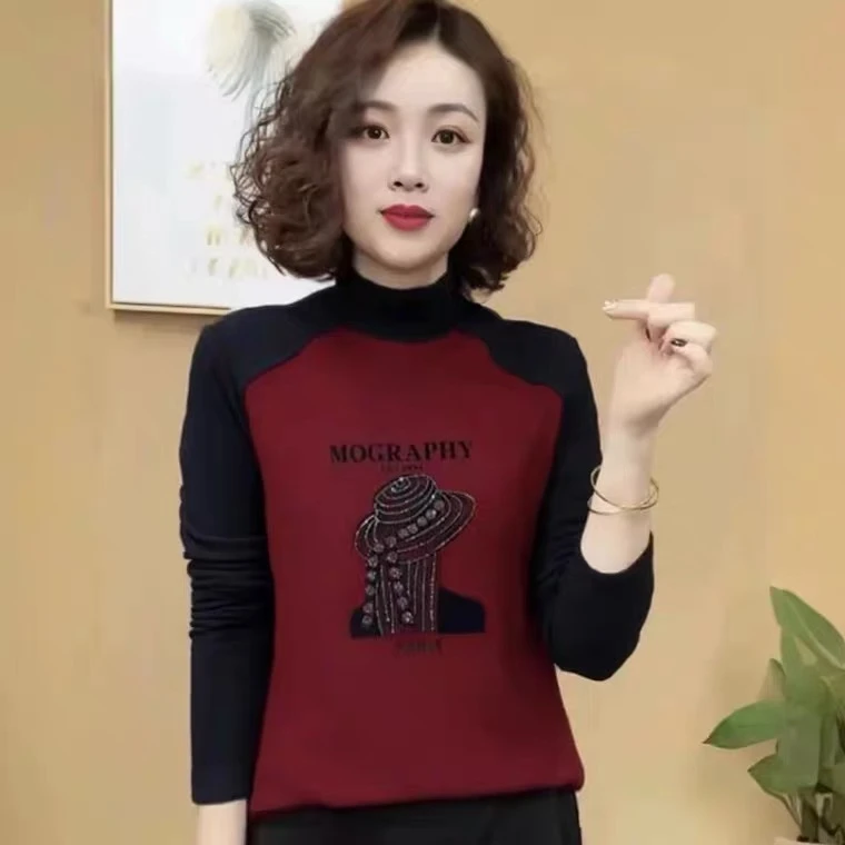 女装秋冬新款保暖双面绒打底衫百搭显瘦半高领长袖上衣女妈妈装