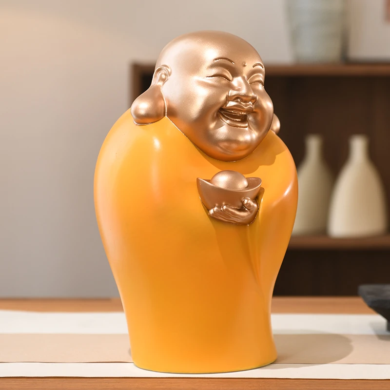 新中式弥勒佛摆件客厅玄关茶室茶空间桌面摆设古风禅意高端装饰品