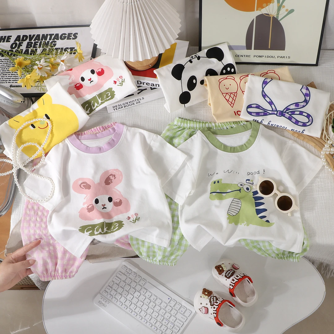 女童短袖长裤套装夏装夏季新款男童纯棉半袖宝宝T恤裤子两件套