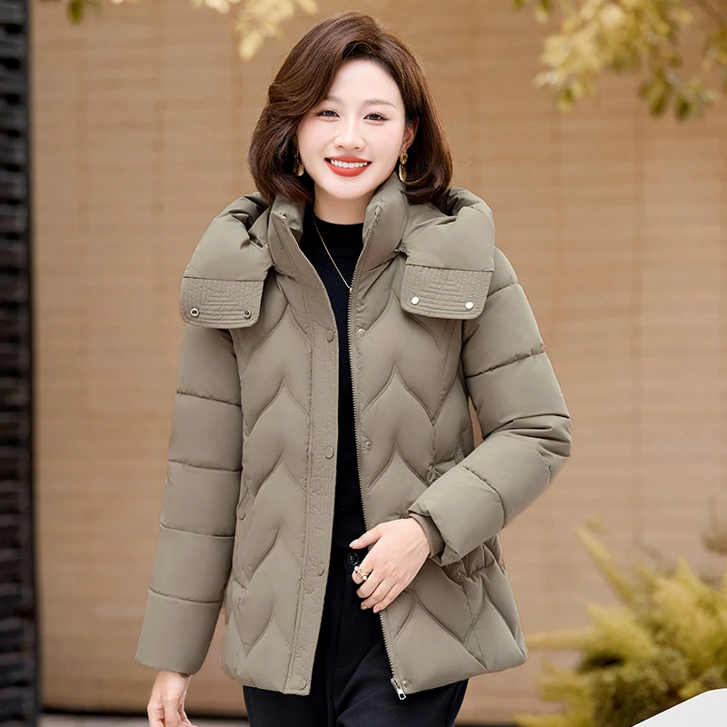 中年妈妈休闲保暖棉袄时尚修身显瘦棉衣外套大码冬季小个子棉服