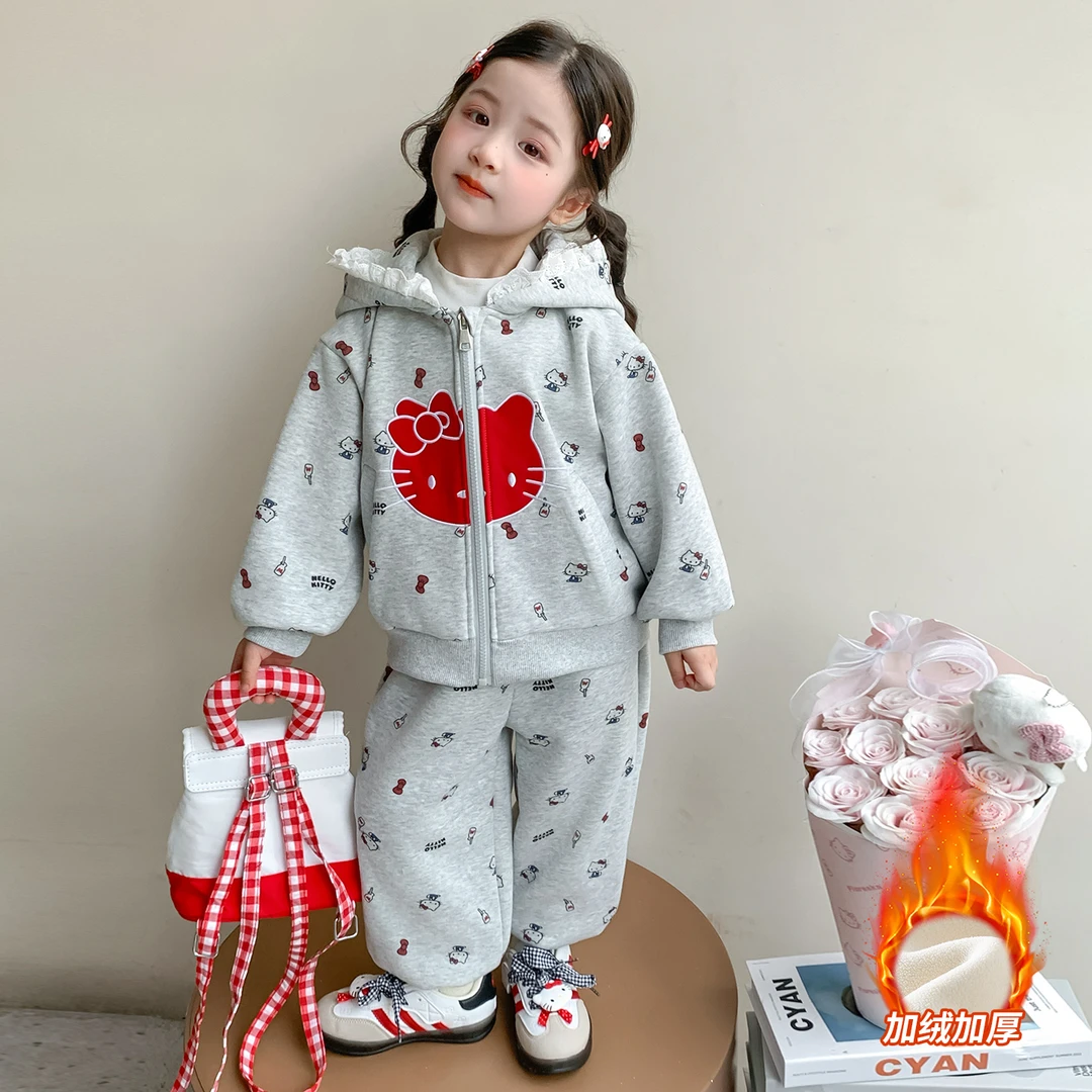 女童洋气加绒套装儿童加厚卫衣卫裤两件套小女孩秋冬装2025新款潮