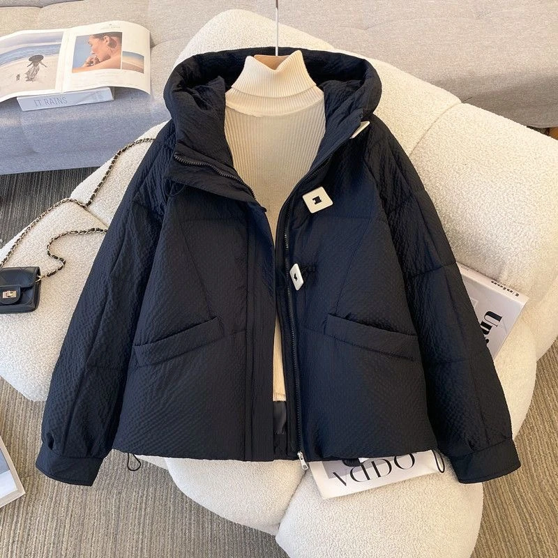 宽松连帽面包短款棉袄女2025韩版新款小个子新款棉服冬季棉衣外套