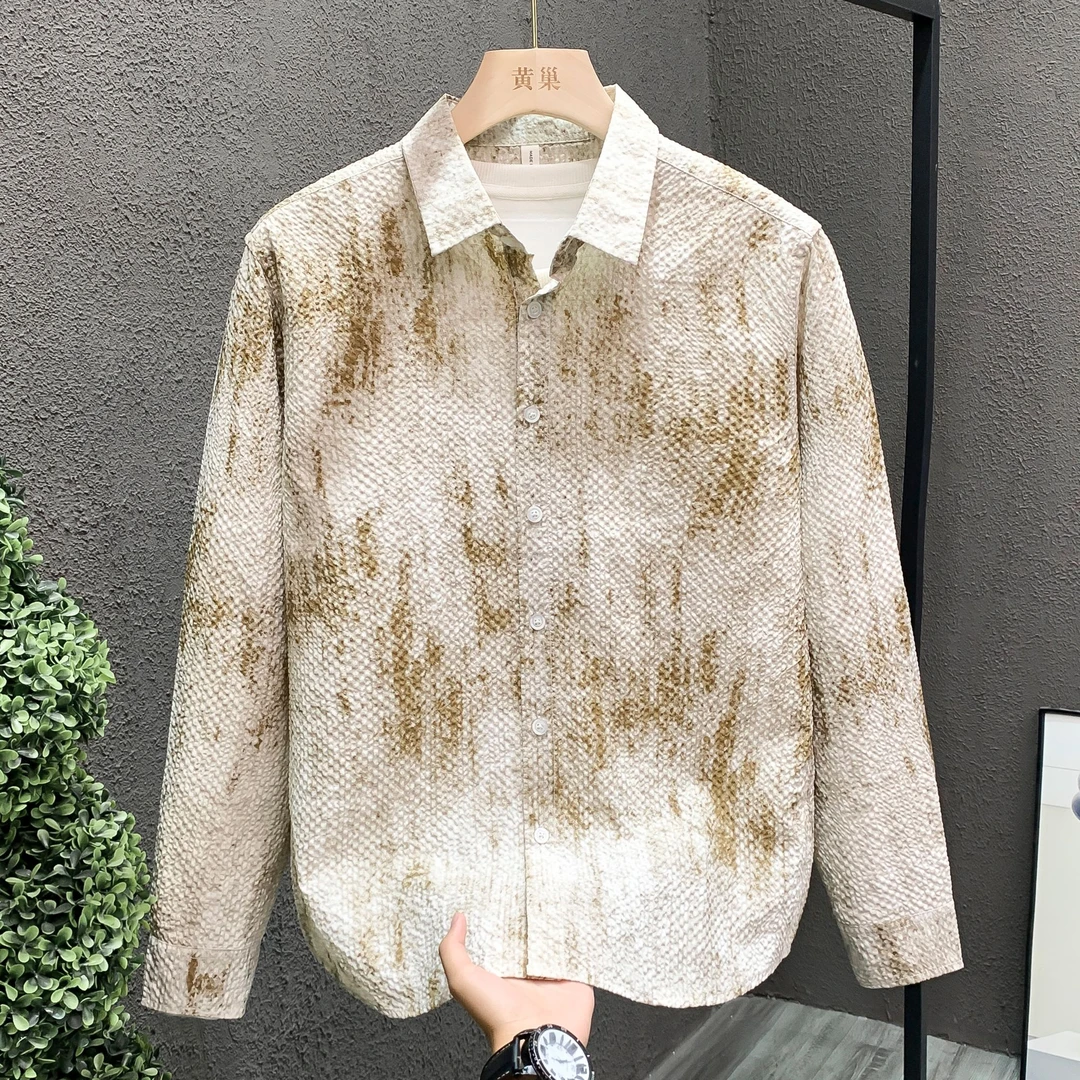 高端时尚男装日系清新衬衫个性扎染长袖帅气渐变高级感宽松寸衬衣