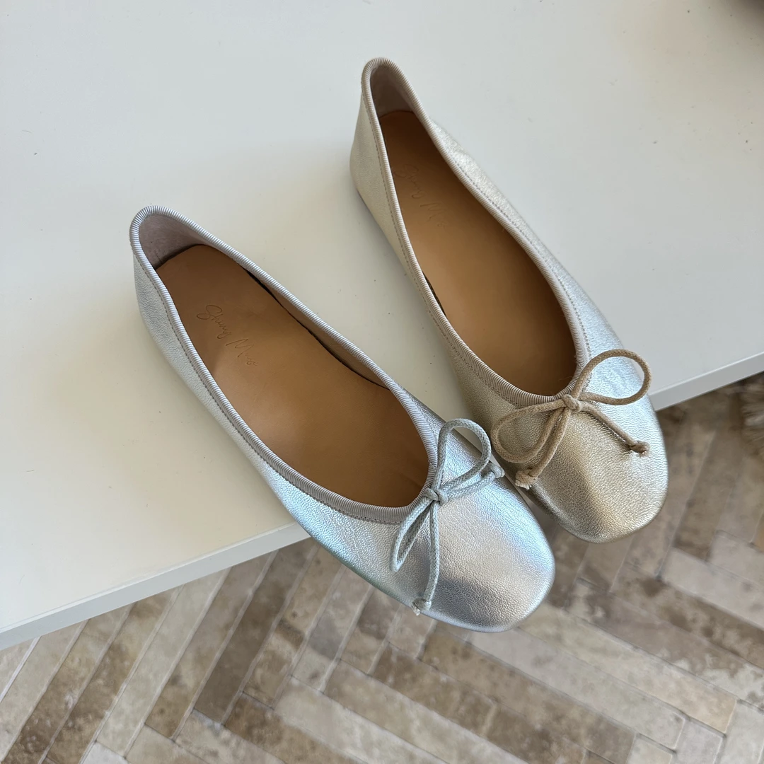 ShinyMuse定制韩单羊皮舒适显瘦甜美蝴蝶结经典芭蕾舞鞋