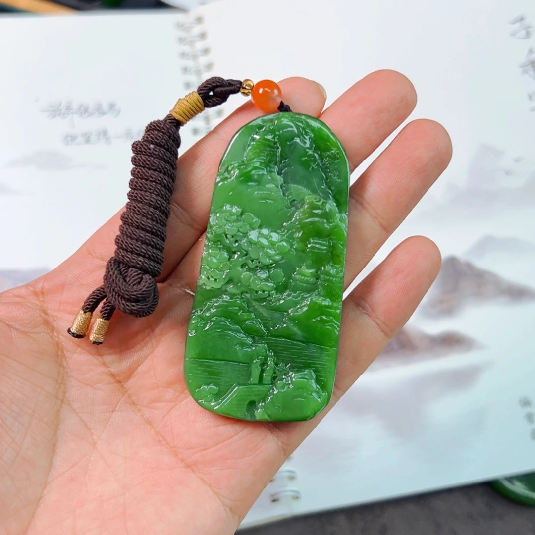颈饰未镶嵌和田玉（碧玉）和田玉碧玉 山水牌