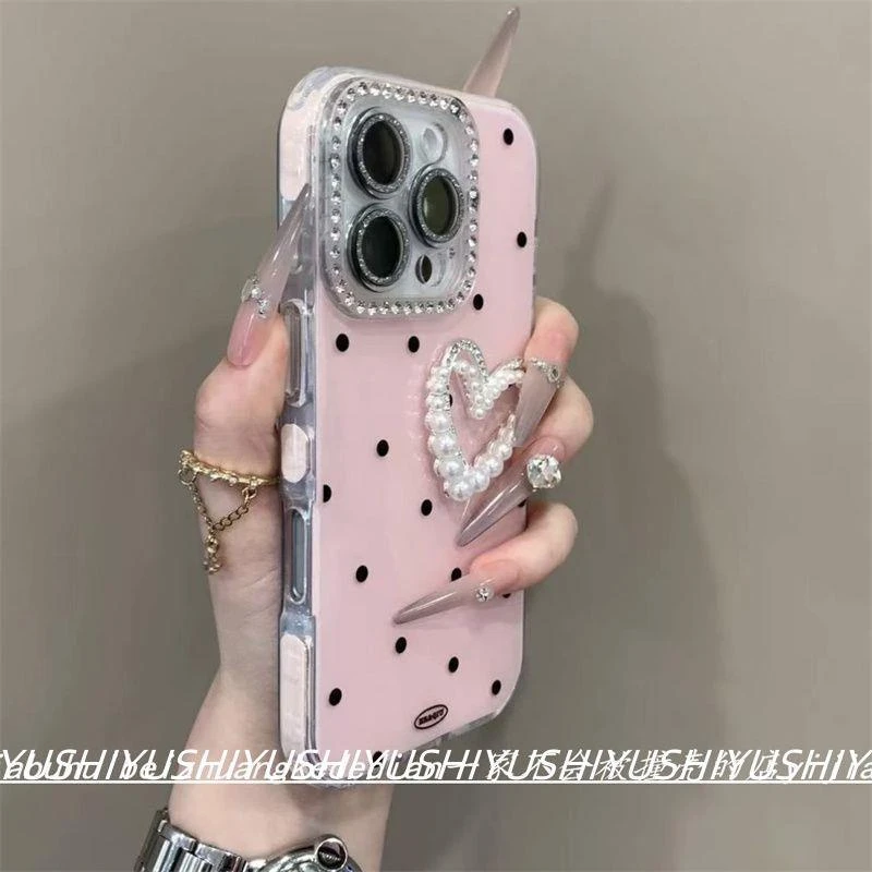 高颜值波点立体珍珠爱心适用iPhone16promax手机壳15全包仙女1413