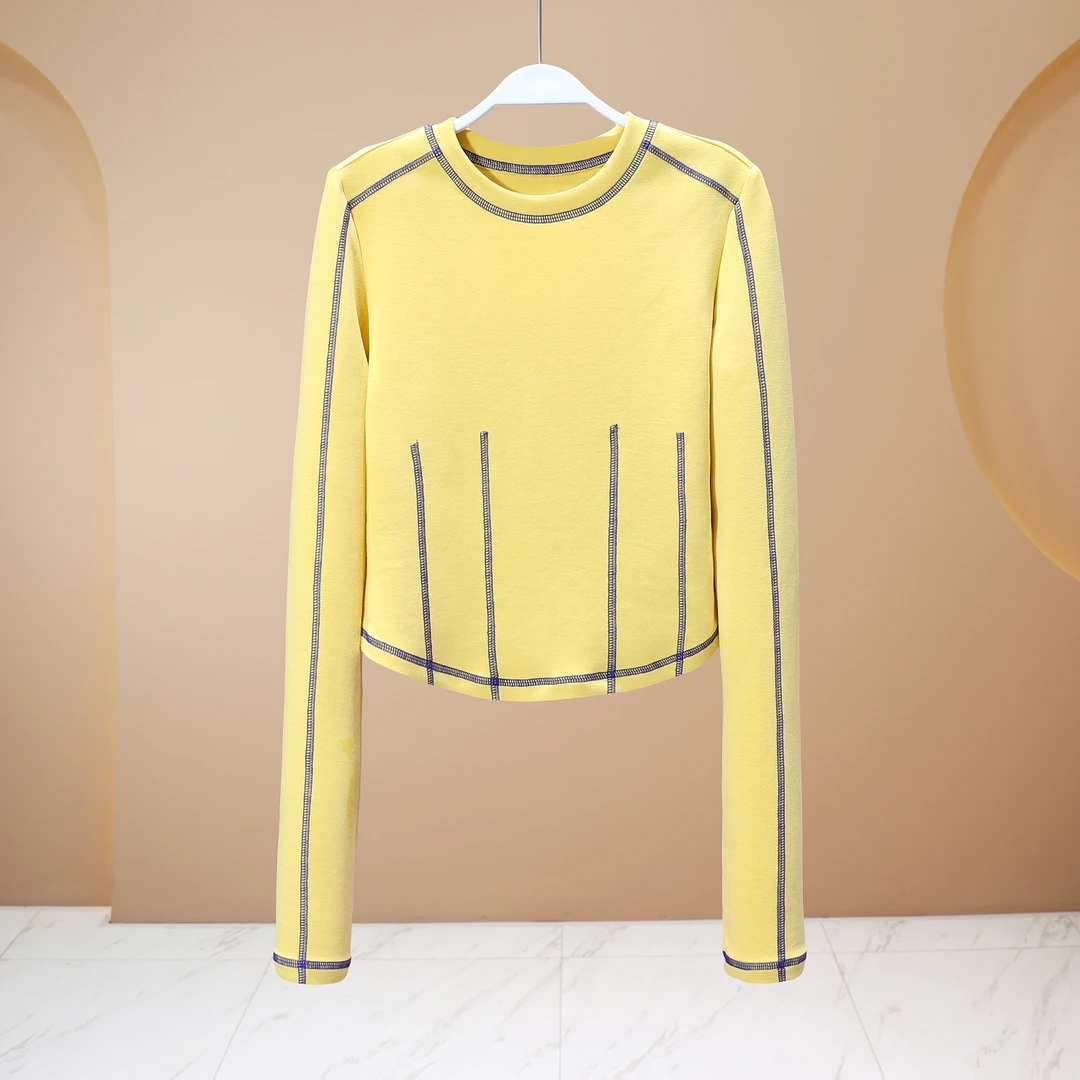 【亮哥女装】2025欧版莱赛尔轻薄透气姜黄色明辑线高弹上衣5757A