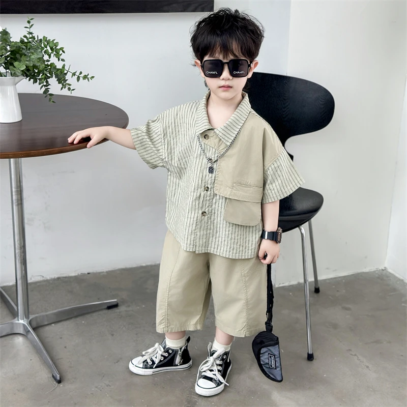 新品巴拉巴拉男童夏装条纹套装2025新款痞帅童装儿童韩版短袖男孩