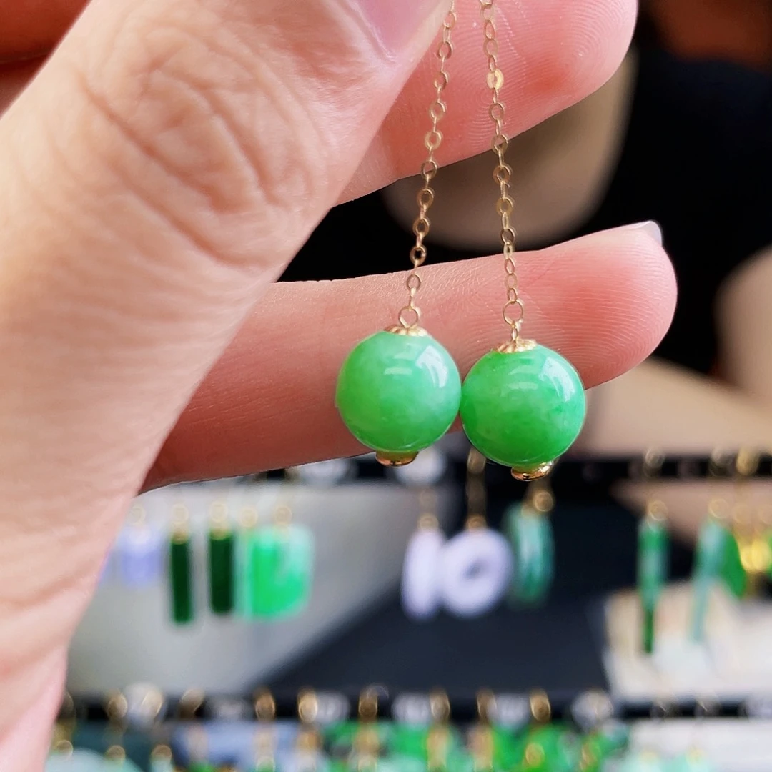 翡翠18K金镶嵌耳饰饰品