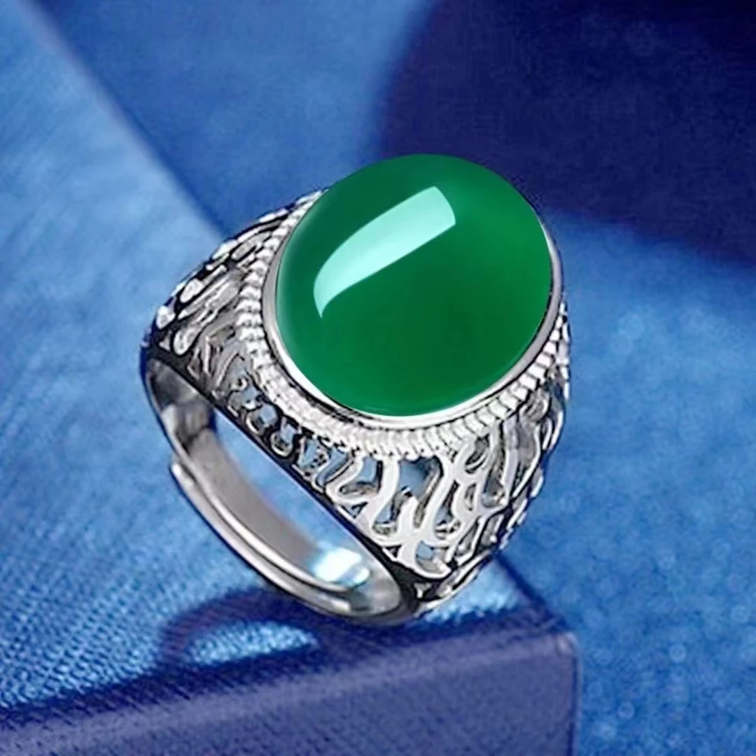 合金戒指  【东升集团】名族风高档轻奢蛋面绿色戒指