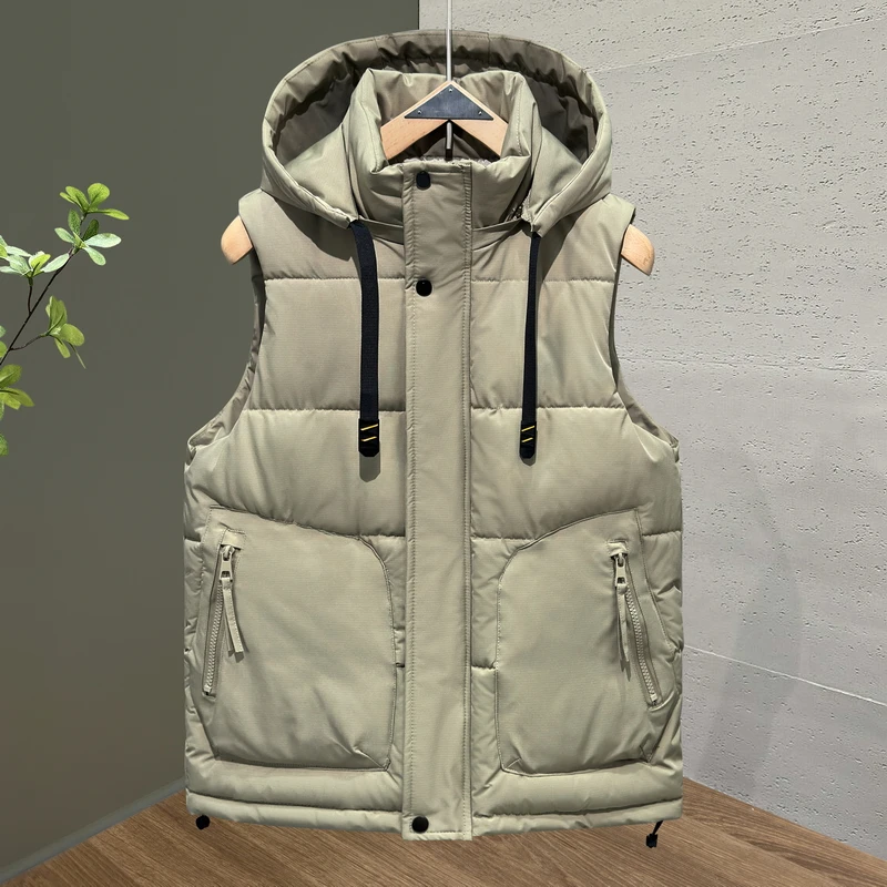 工装男士马甲新款秋冬季加厚保暖坎肩男装潮流防寒连帽背心外套