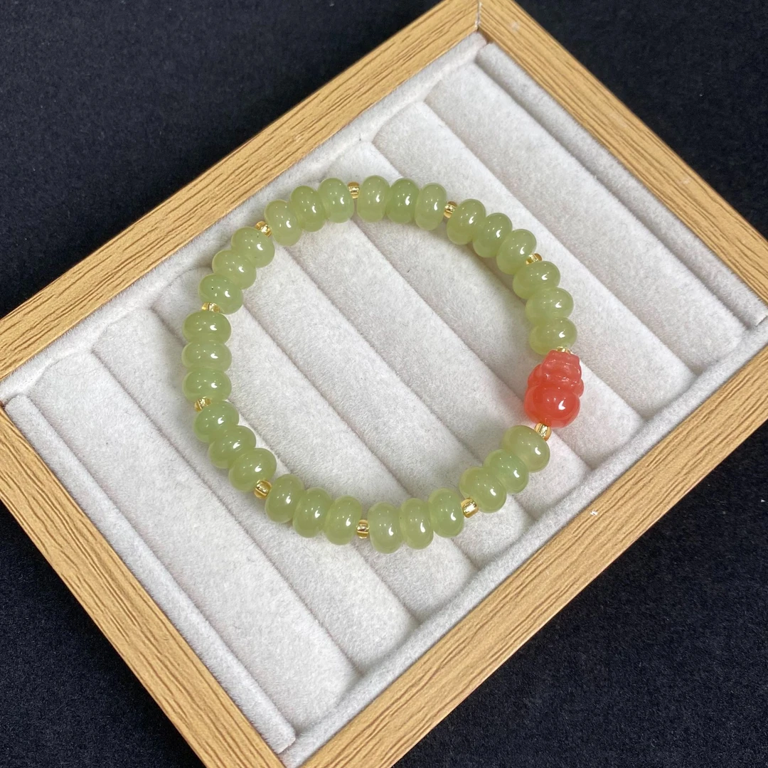 和田玉算盘珠配盐源玛瑙貔貅手串（多样性发一件）B-187