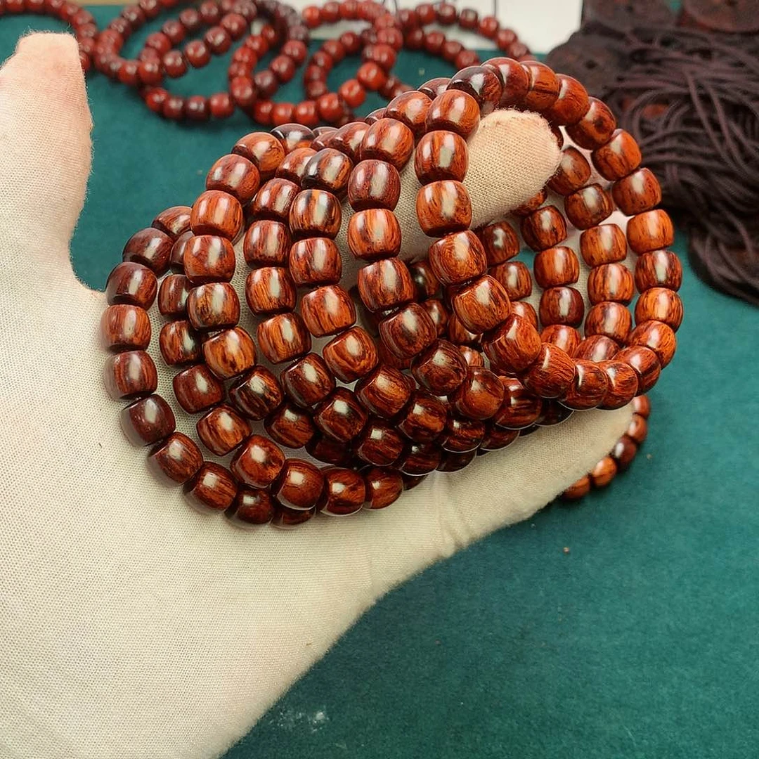 黄花梨/降香黄檀手串/手链9x10海南红降花梨红满结油芝麻点