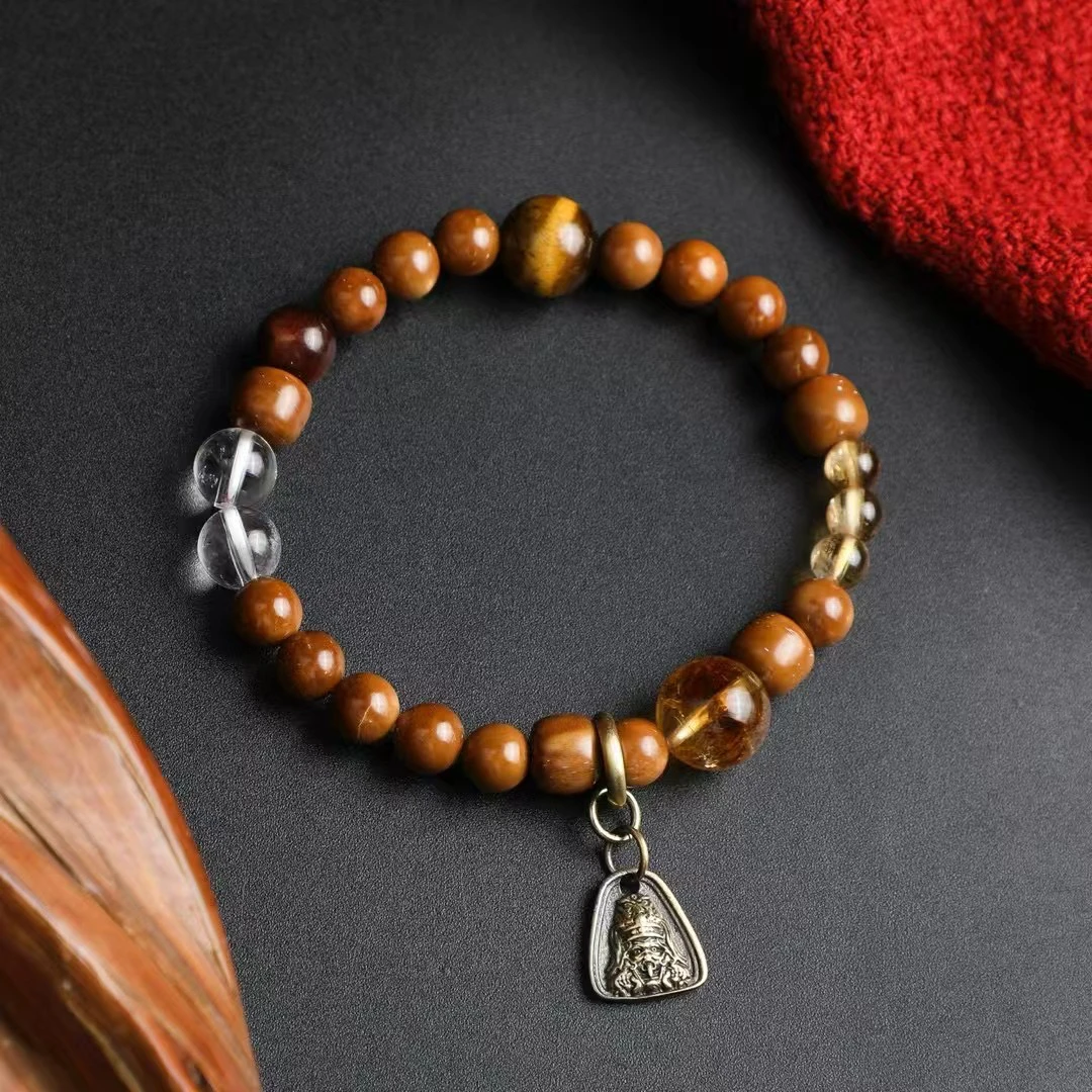 二凡木作珠宝/天然库克菩提黄塔晶水晶扎基国风搭配款手链