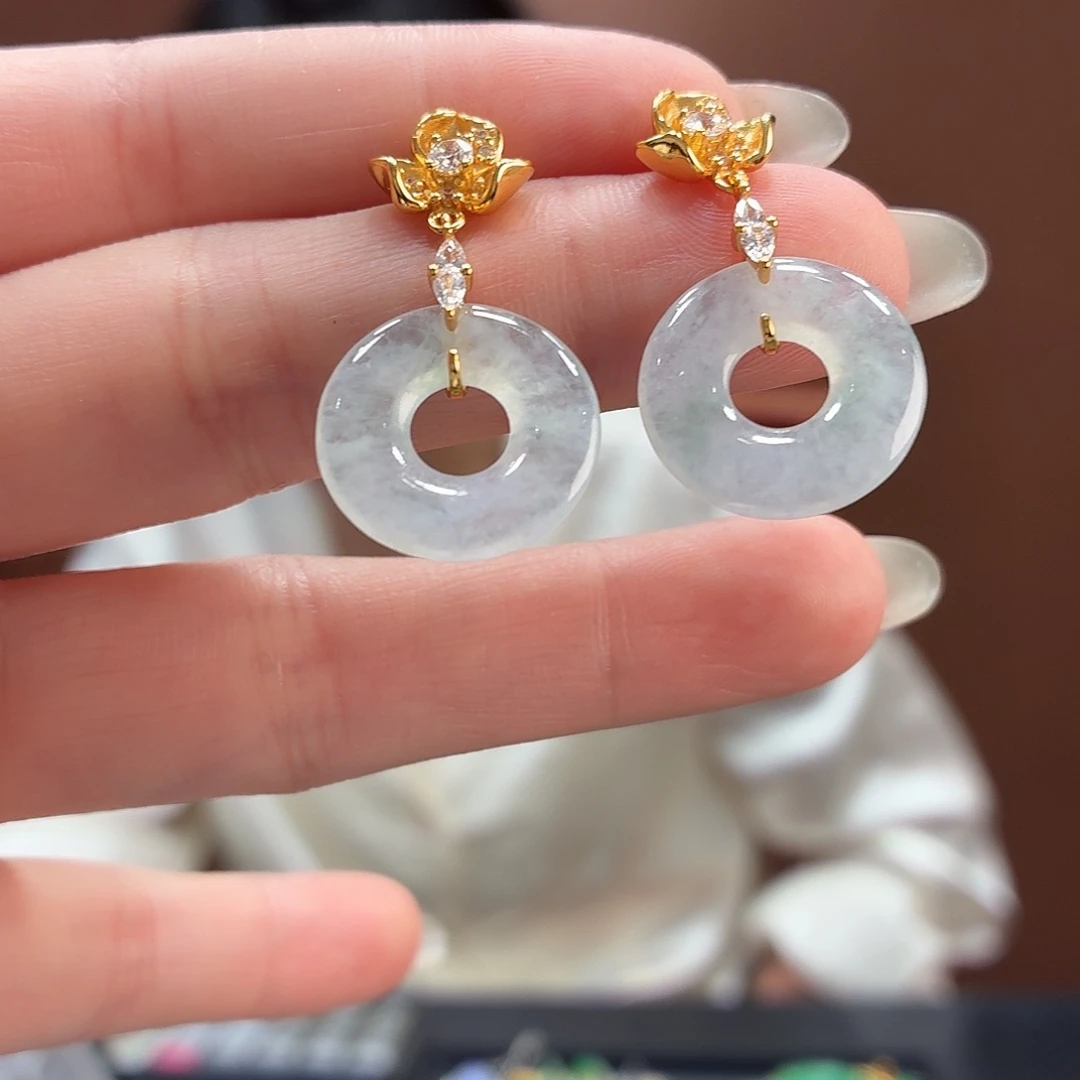 翡翠银S925镶嵌耳饰耳饰