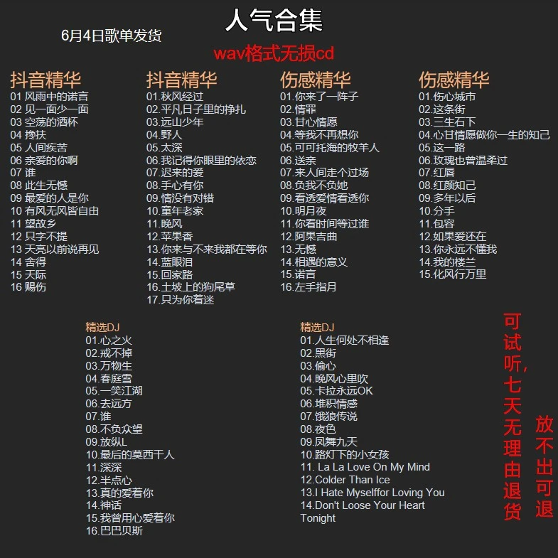 (正常发货)人气组合wav无损CD抖音伤感DJ（满两单带碟包）