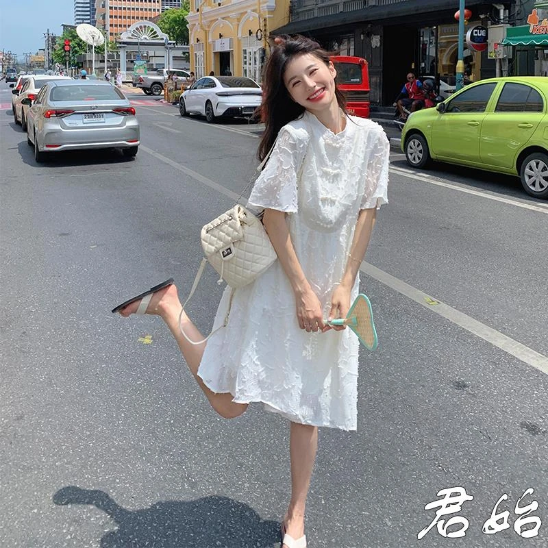白色新中式盘扣洋装女夏季女装禅意仙气飘飘时尚精致改良国风裙子