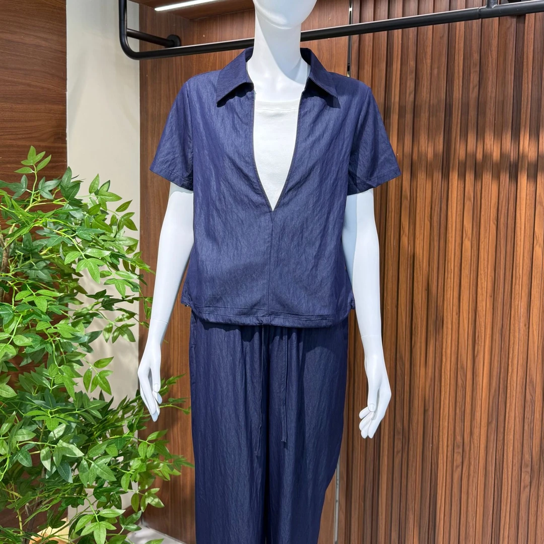 AQY 00171新款时尚气质短袖衬衫阔腿裤两件套