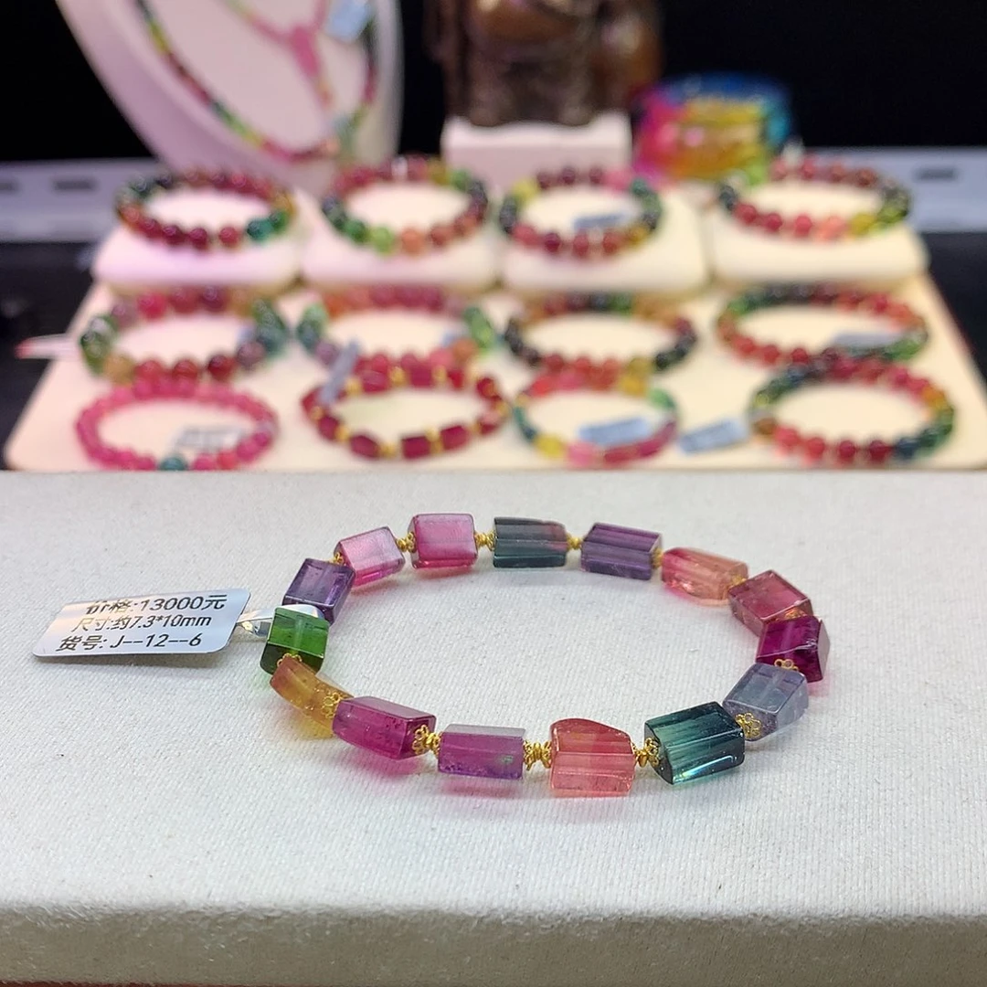 西瓜碧玺手串未镶嵌西瓜方糖7.3*10mm