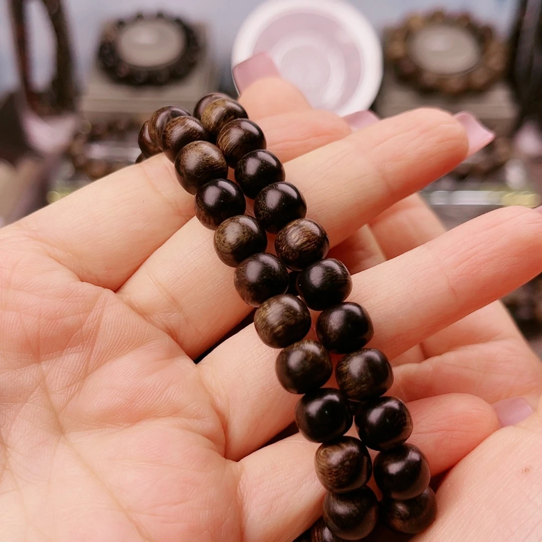 沉香手串三*鱼富森红土沉玉化窖藏留疤老料0.8