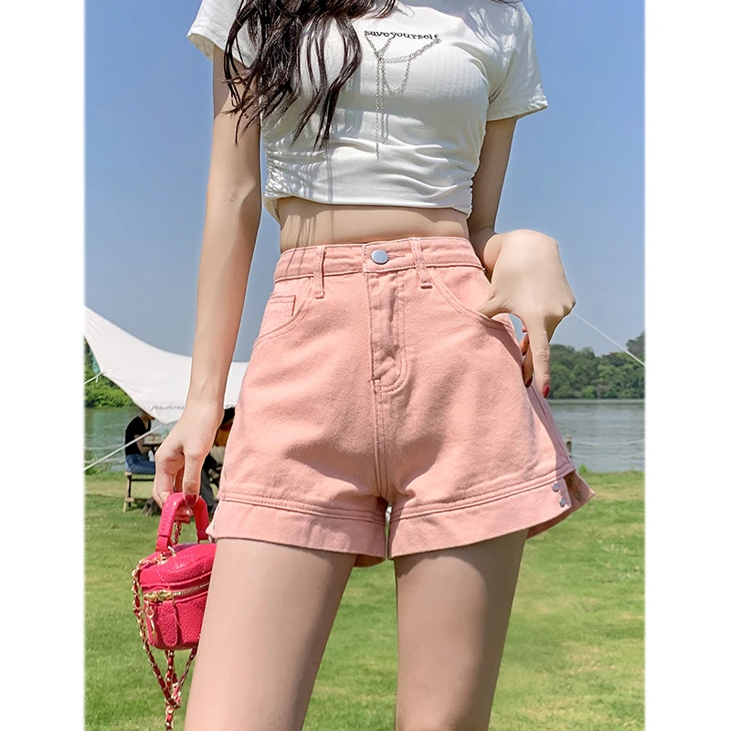 拉夏贝尔高腰直筒牛仔短裤女2025秋季减龄显瘦小个子宽松百搭热裤