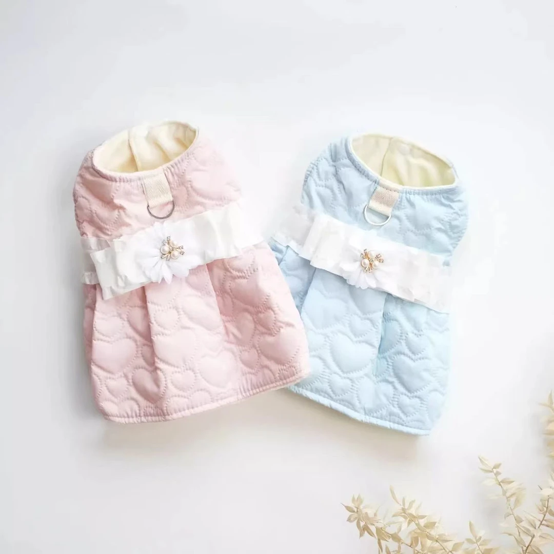 181 狗狗衣服秋冬香风夹棉裙保暖裙子泰迪博美外出可牵引宠物衣服