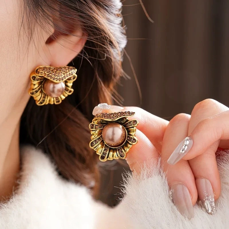 辛芷蕾同款复古珠子耳钉高级感vintage中古耳环小众独特做旧耳饰