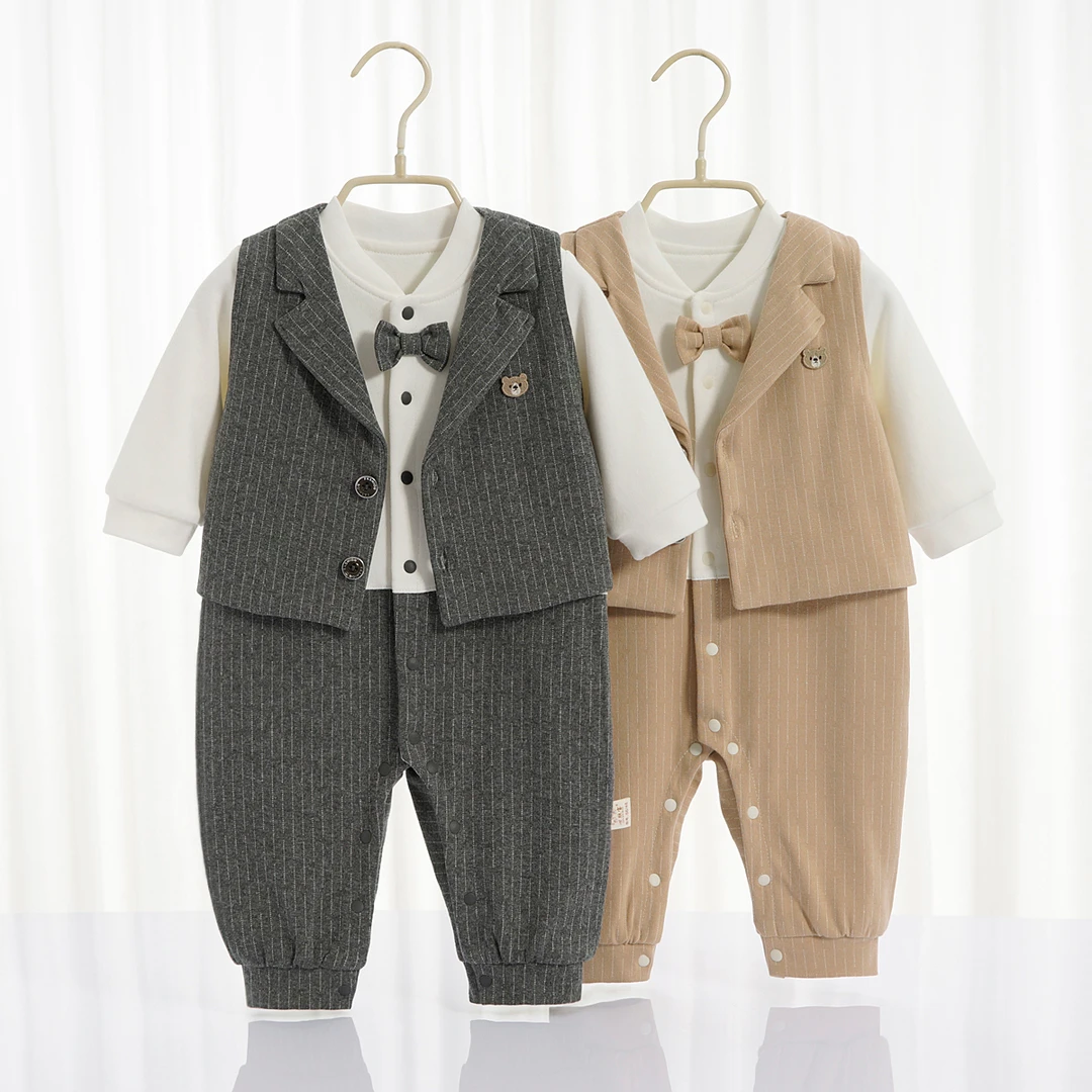 婴儿宝宝春季周岁英伦长袖满月礼服百天生日幼儿外出服超萌炸街