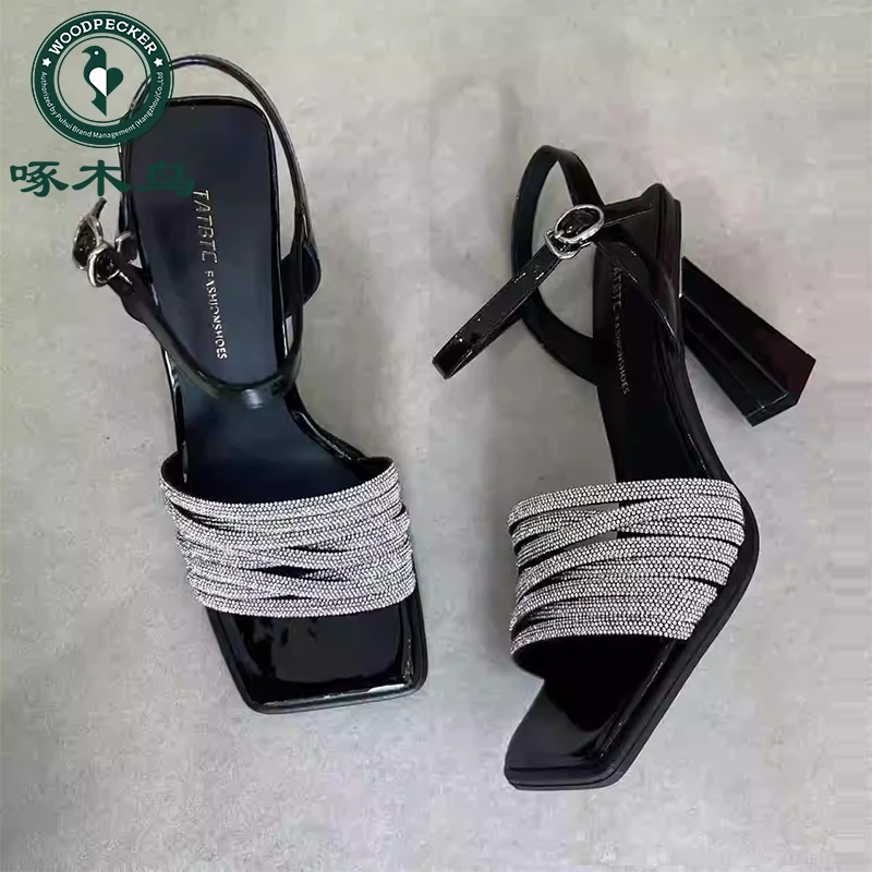 啄木鸟仙女风气质一字带扣凉鞋女2025新款夏外穿配裙子水钻高跟鞋